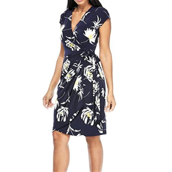 New! Maggy London Women's Floral Print V-neck Wrap Mini Dress - Picture 1 of 6